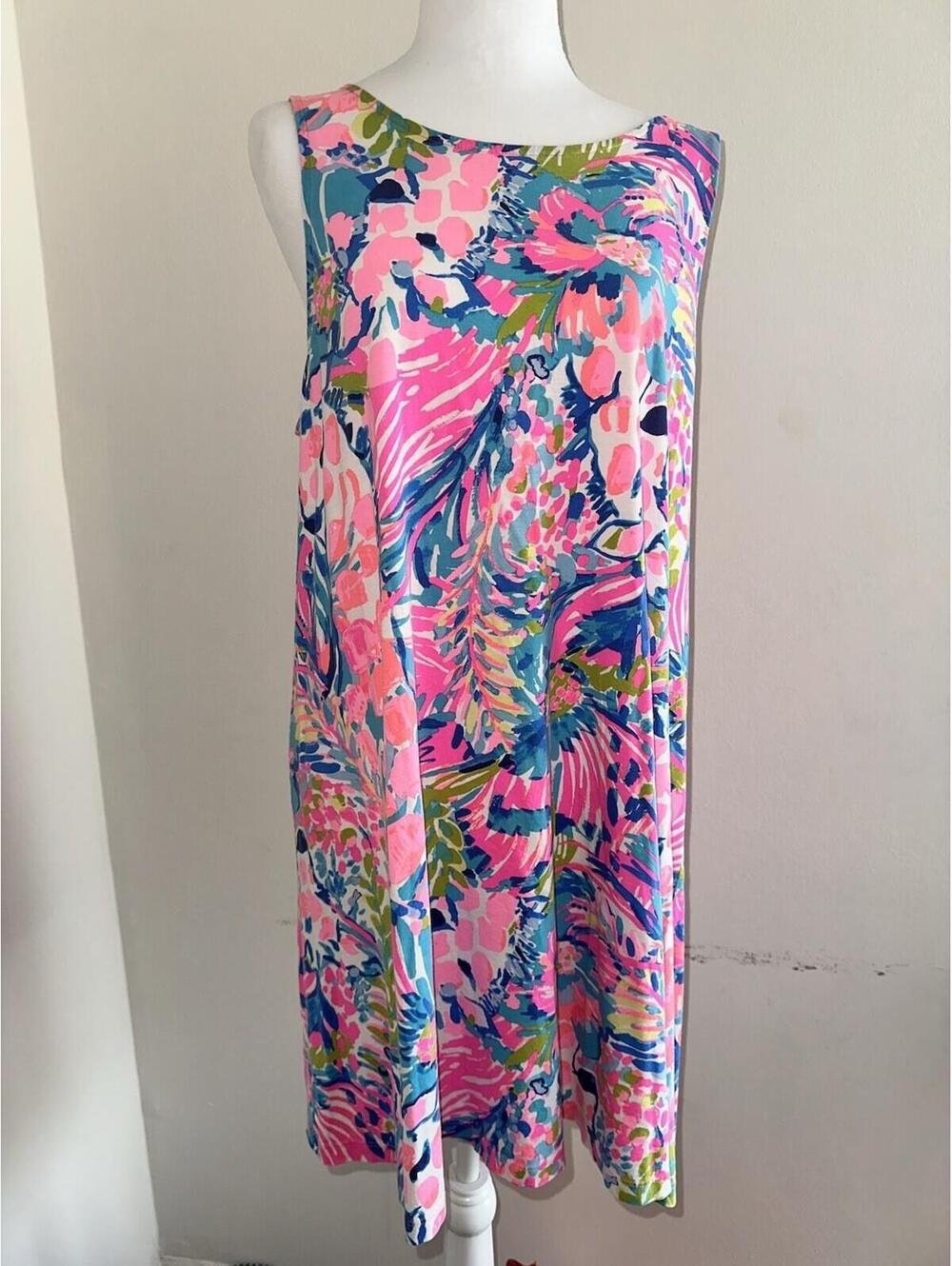 Lilly Pulitzer Kristen Dress in Gumbo Limbo A-Line Tunic Dress Pink Blue Sz XL - Picture 3 of 8